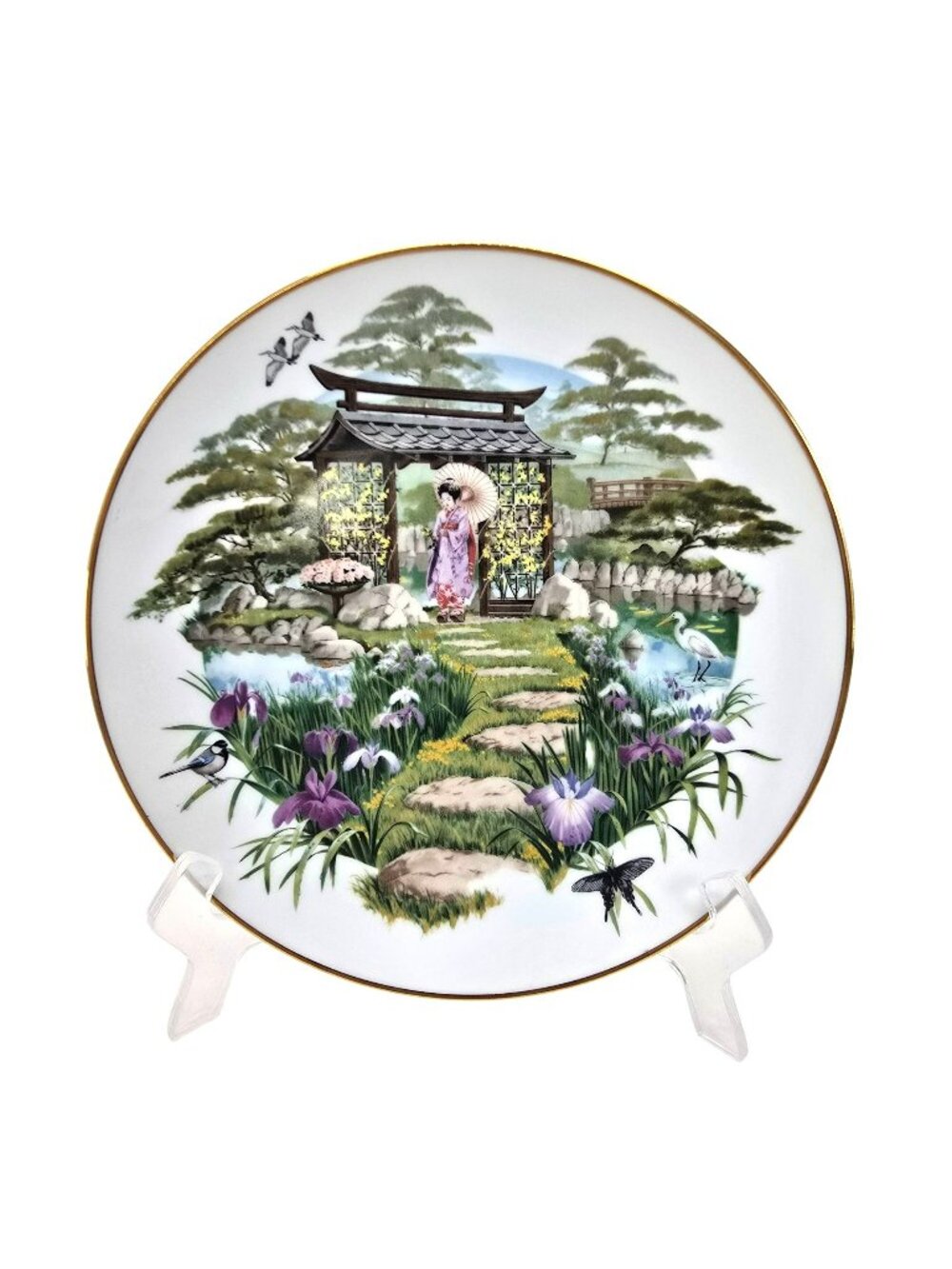 Kyoto Imperial Porcelain Iris Pond Decorative Plate Hidden Views Of Japan JE342